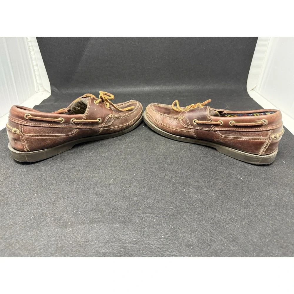 Timberland Brown Leather Boat Shoes Mens 9 Lace Up Moc Toe Casual Deck Loafers